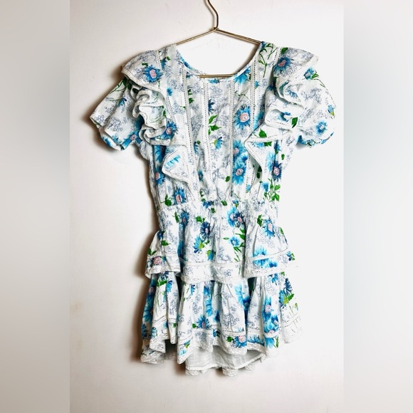 LoveShackFancy Natasha Floral Mini Dress in Blueberry Cloud Size XS - Picture 1 of 13